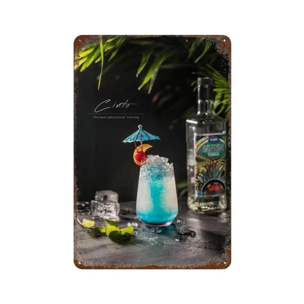Vintage Fruit Juice Metal Tin Sign Mojito Aperol Spritz Posters and Sangria Drink Negroni Plaque for Club Bar Shop Home Decor
