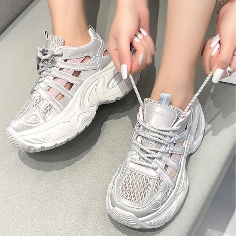 Luxury Women's Platform Sneakers Designer Hollow Cap Sandals Versatile Breathable Height-enhancing Dad Shoes Zapatillas De Mujer