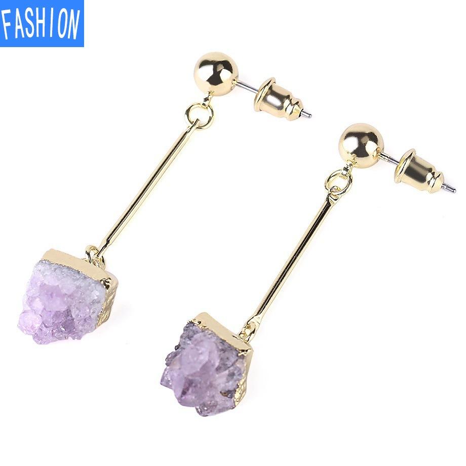 

Модные нерегулярные натуральные хрустальные бутоны с аметистом, ювелирные изделия, серьги-подвески, золотые украшения, женские длинные серьги purple