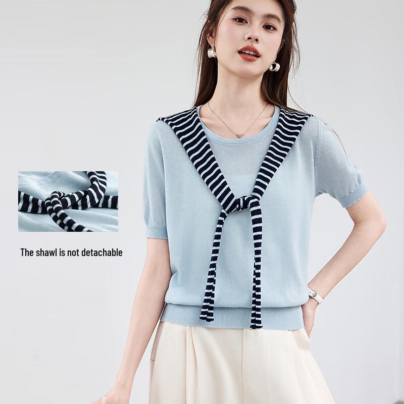 VICTORIA&VERA Women's Striped Faux Two-Piece Knit Top