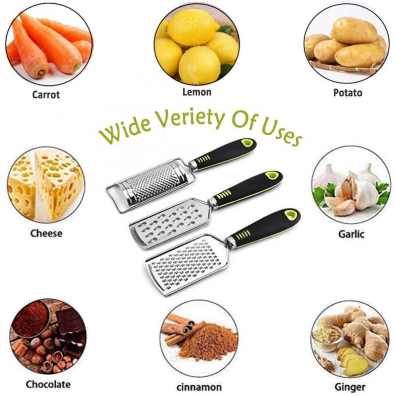 Kitchen Cheese Grater & Lemon Zester, 3 Graters Set, Razor-Sharp Stainless Steel Blade, Ergonomic TPR Handle