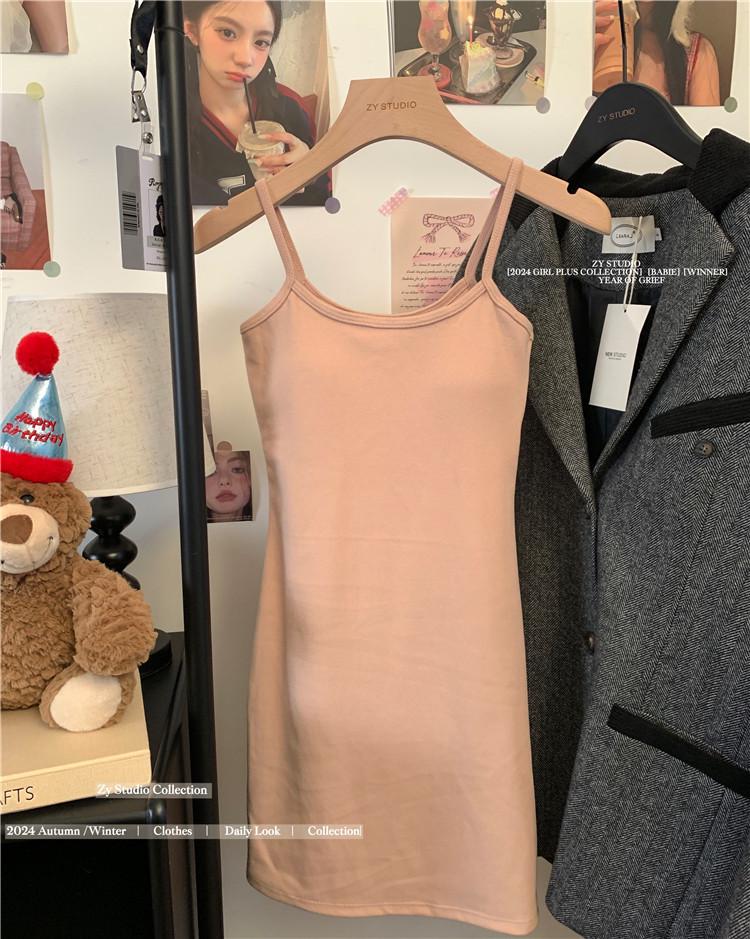 Gebürstetes Slim-Fit Trägerkleid mit Brustpolstern - Vielseitiger kurzer Rock für Damen, Herbst-Winter Sexy Stil