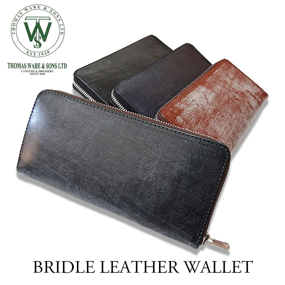 Thomas Ware Bridle Leather Round Zip Wallet in Black
