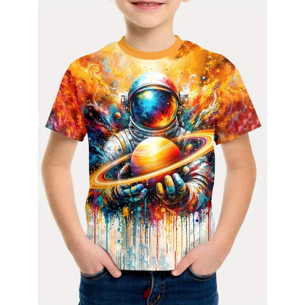 Boys Kids Clothes Stylish Cartoon Space Astronaut Graphic T Shirts Boys Girls Summer Short Sleeve Outdoor Clothes for Children