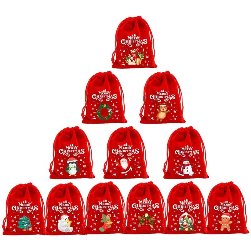 Set Of 12 Durable Plush Gift Bags For Christmas And Special Occasion Bags with Easy To Use Drawstring Closure