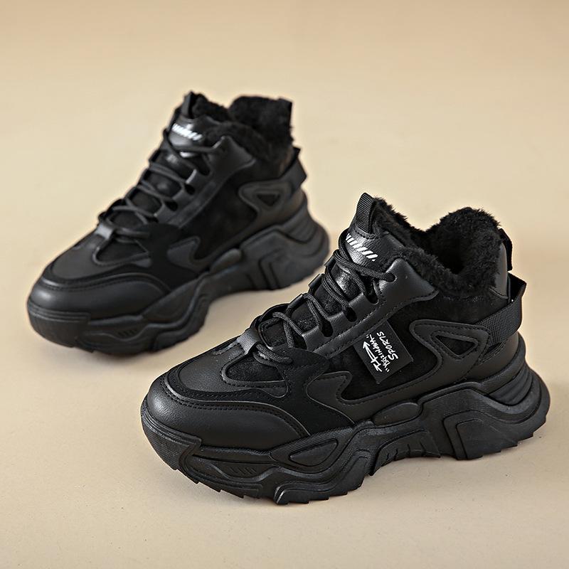 Damskie czarne ocieplane polarem buty robocze typu high-top ze stalowym noskiem