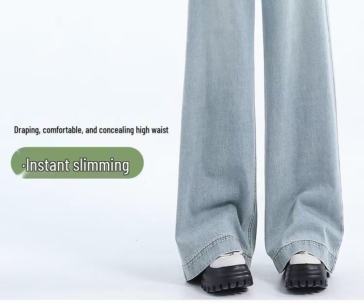 Toamnă 2025 Blugi de damă bleumarin închis cu picior larg, talie înaltă, cu efect de slăbire