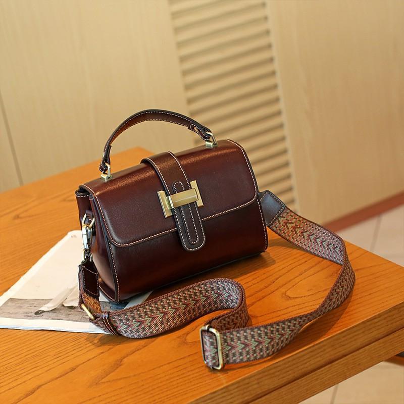Genuine Leather Women's Bag Crossbody One-Shoulder Portable Square Fashionable Simple Handbag