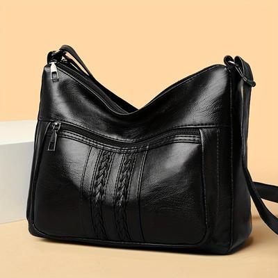 Borsa a tracolla da donna in morbida pelle PU di grande capacità con più scomparti con cerniera, semplice borsa a tracolla casual