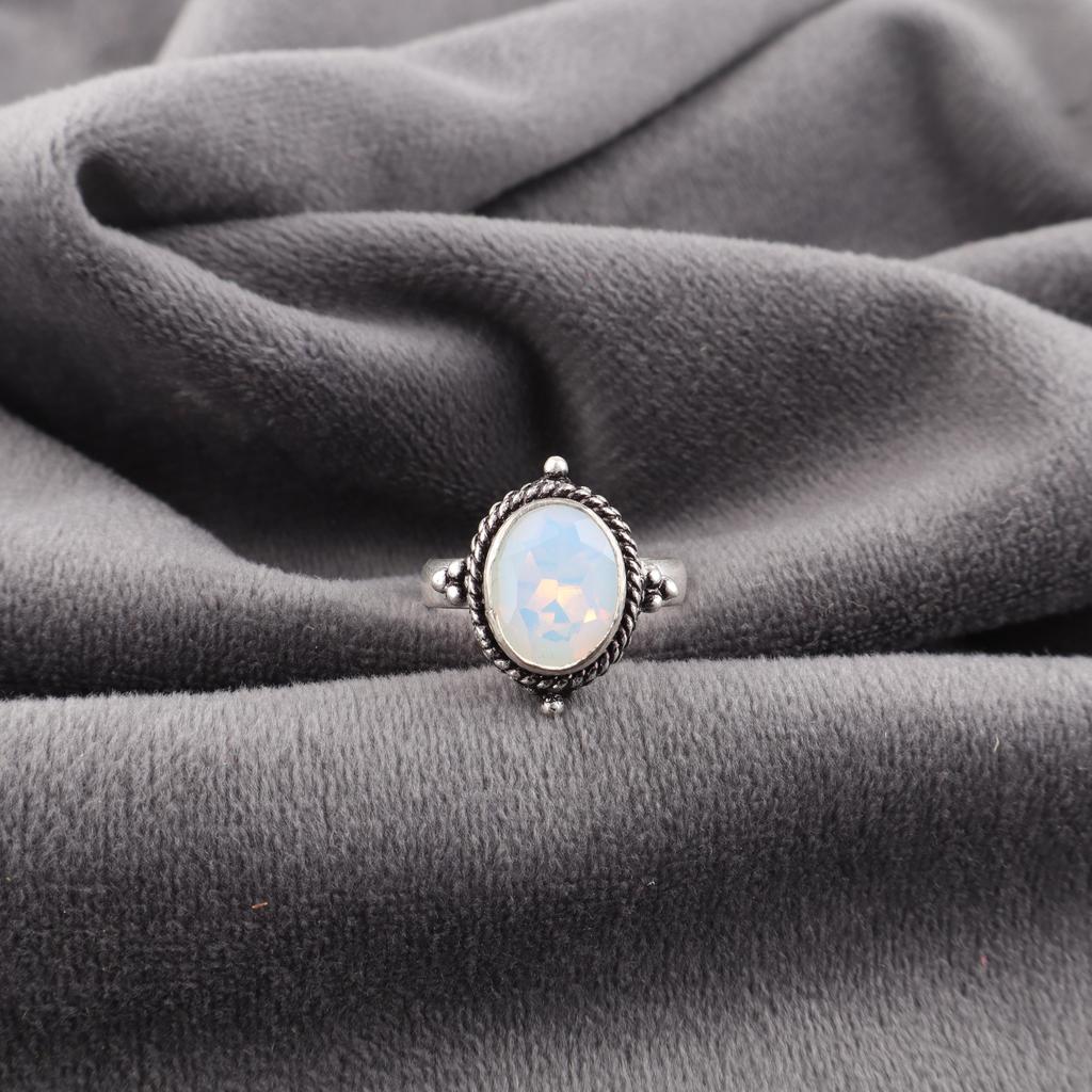 Milky Opal Ring, Handmade Gemstone Ring, 925 Solid Sterling Silver Jewelry Dainty Ring, For Engagement Gift