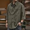 Men Spring Fall Shirt Turn-down Collar Loose Single-breasted Long Sleeve Solid Color Casual Cardigan Buttons Patch Pockets Men Daily Top