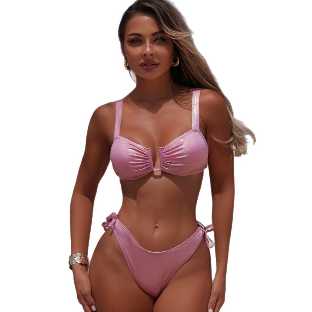 2026 Fashionable and Sexy Two-piece Split Bikini Swimsuit Women's Solid Color Light Swimsuit