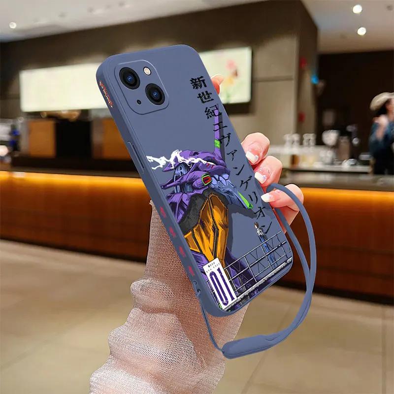 Husa de telefon NEON GENESISES EVANGELIONS EVA pentru iPhone 15 14 13 12 11 Pro Max Mini X XR XS MAX SE20 8 7 Plus cu curea de mână