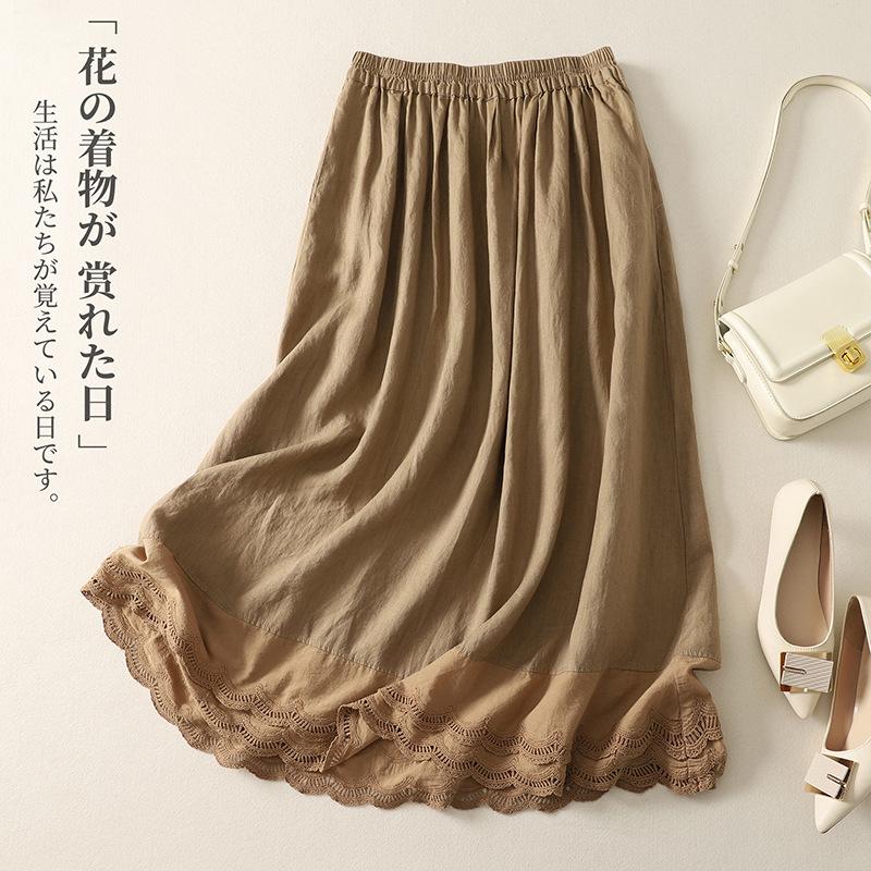 

Реальное фото летняя новая литературная свободная юбка средней длины с кружевом и эластичной талией для женщин 2XL хаки