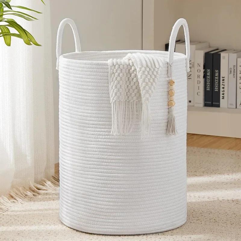 Large Laundry Basket Cotton Rope Laundry Hamper Durable Dirty Clothes Storage Basket Laundry Bin for Blanket Bedroom