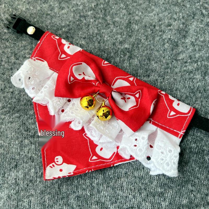 Warm Chinese New Year Pet Scarf with Bow Tie for Cats - Autumn/Winter