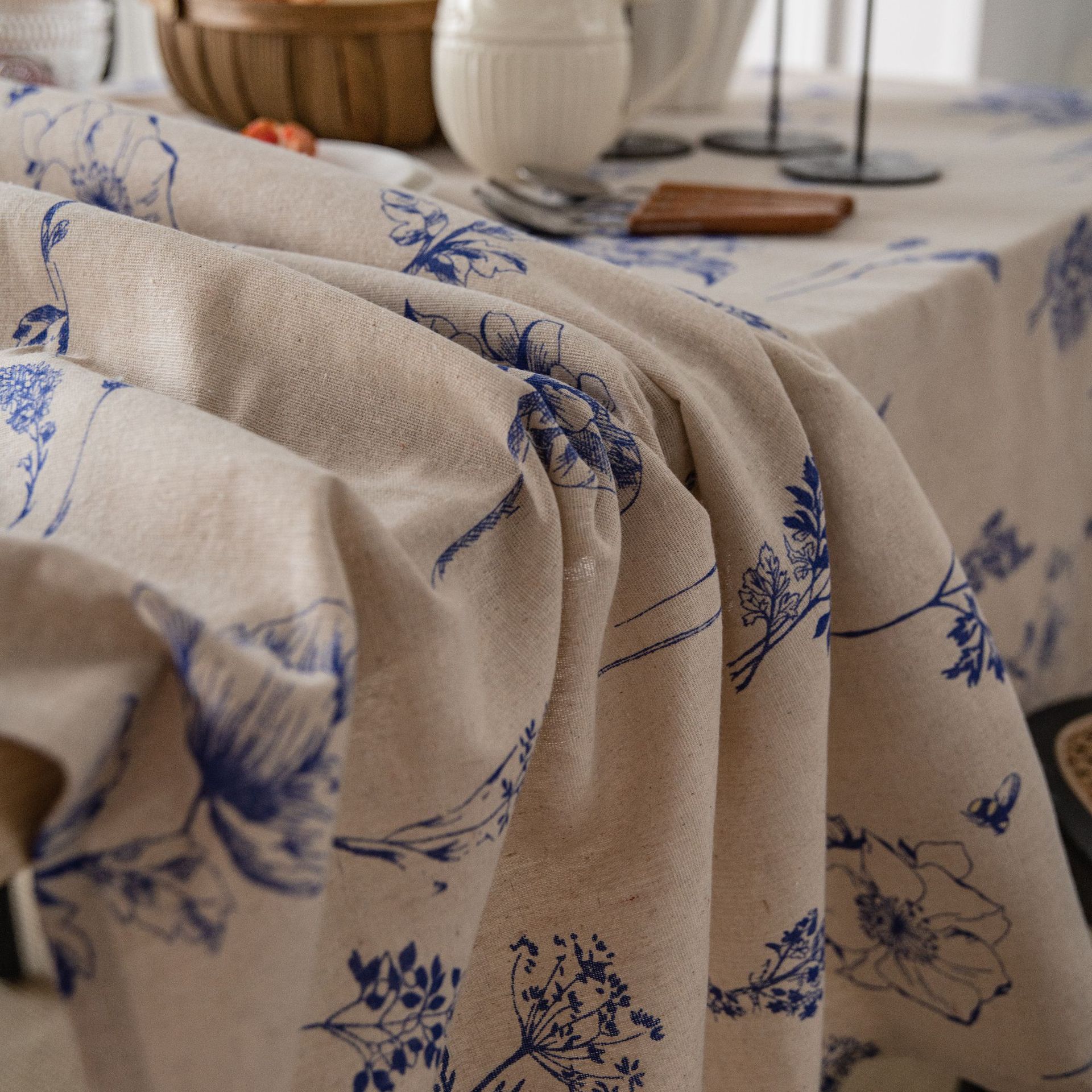 Natuurlijk Katoen Linnen Rond Tafelkleed Botanische Print Decoratie Voor Keuken Eetkamer Boerderij Picknick Binnen Buiten Gebruik Rotund 110cm