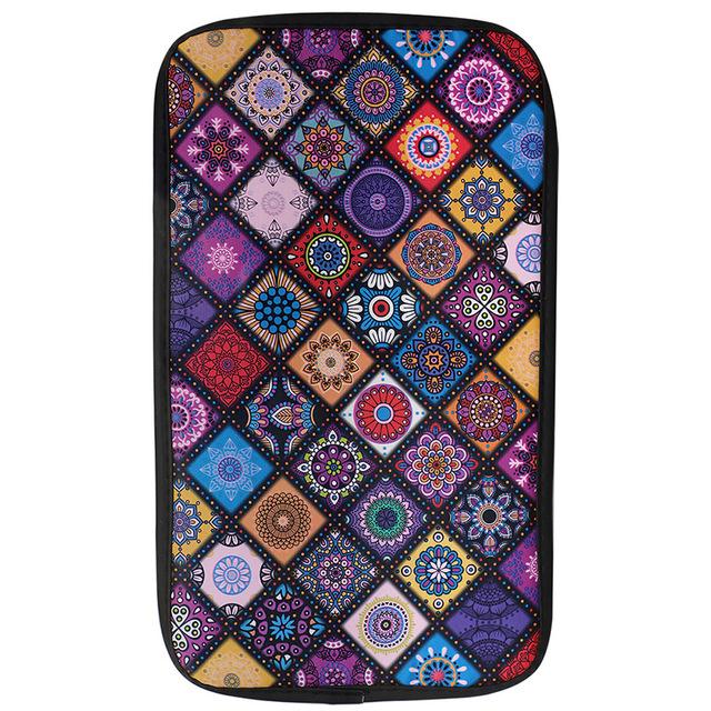 Bil Armlene Deksel Matte Universell Lær Etnisk Stil Trykk Vanntett Sklisikker Oppbevaringsbokspute Autostyling Interiørtilbehør