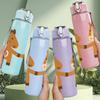 1PC Two Brown Horse Cartoon Print 750ml Color Plastic Sports Water Bottle Leakproof Flip Straw Lid Suitable for Sports Office Home Use