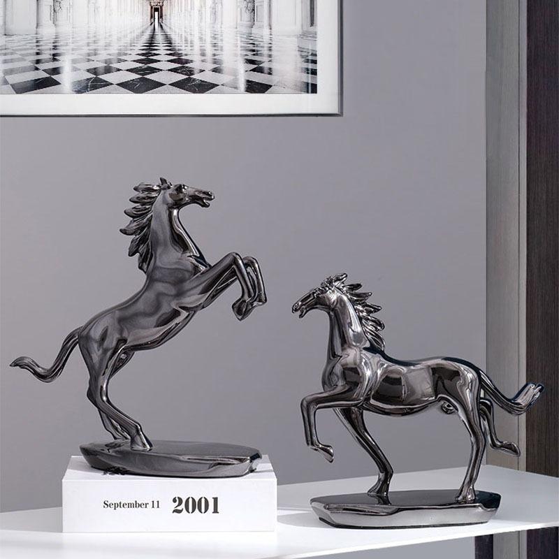 Creative Resin Gold Jumping Horse Sculpture Handicraft Entrance Living Room Ornaments Art Animal War Horse Statue Interior Decor