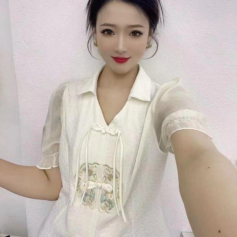 Spring/Summer Women's Chinese-Style Frog Button Embroidered Slim Top