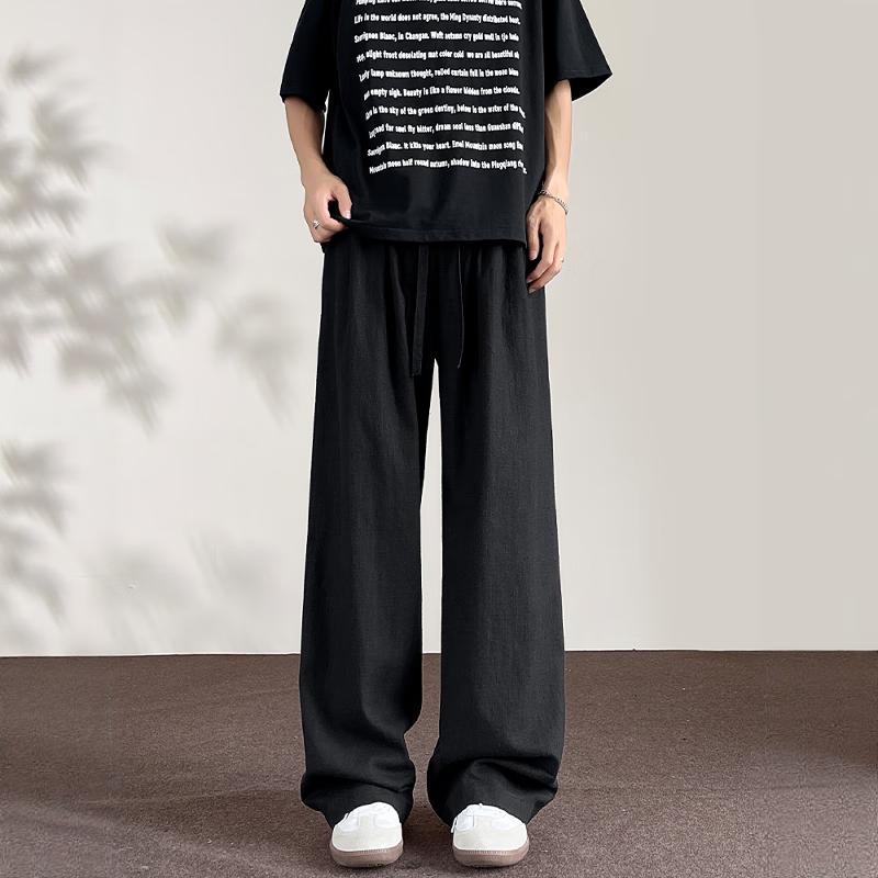 LOMBT Breathable Casual Pants for Men, Spring And Summer Loose-Fit Versatile Wide-Leg Trousers, LD83 Black M