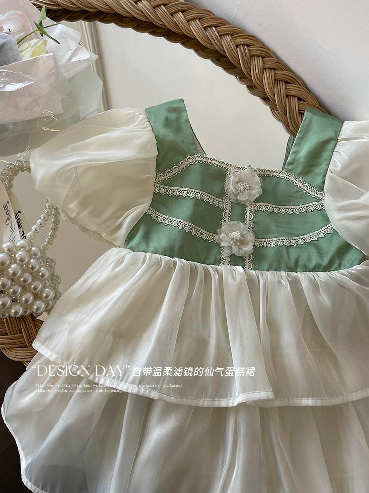 LUSON Children's Summer New Fresh Bubble Sleeve Princess Dress