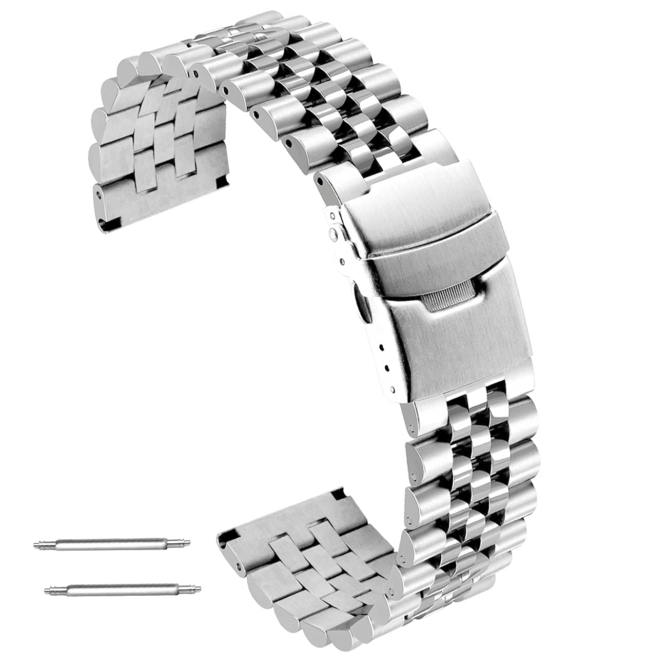 [Kai Tian] 3D 22mm Watch Band Men s Watch Band Belt Stainless Steel Watch Strap D-Buckle Watch Replacement Band Metal Silver Band