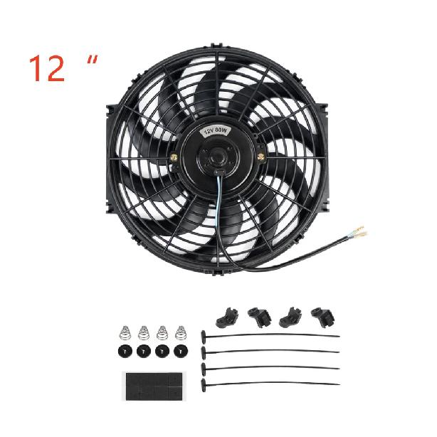Universal 7/9/10/12/14/16 Inch 12V 80W 2100RPM Car Air Conditioning Cooling Fan Blade Cool Mounting Kit CF-1001 Black CF-1001