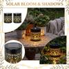 Solar Powered Outdoor Garden Light Decorative Metal Lantern with Cutout Pattern for Yard Patio Pathway Lighting