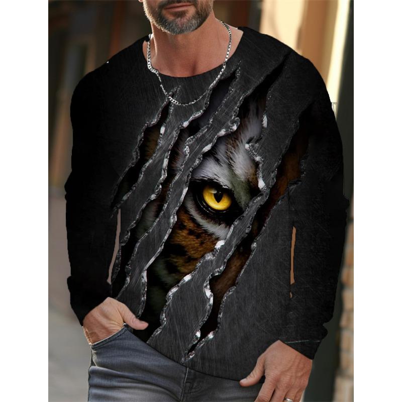 Tiger Graphic Men's Long Sleeve T-shirt for Men Clothing Casual Top Tee Shirt Fashion Animal 3D Full Printing Streetwear