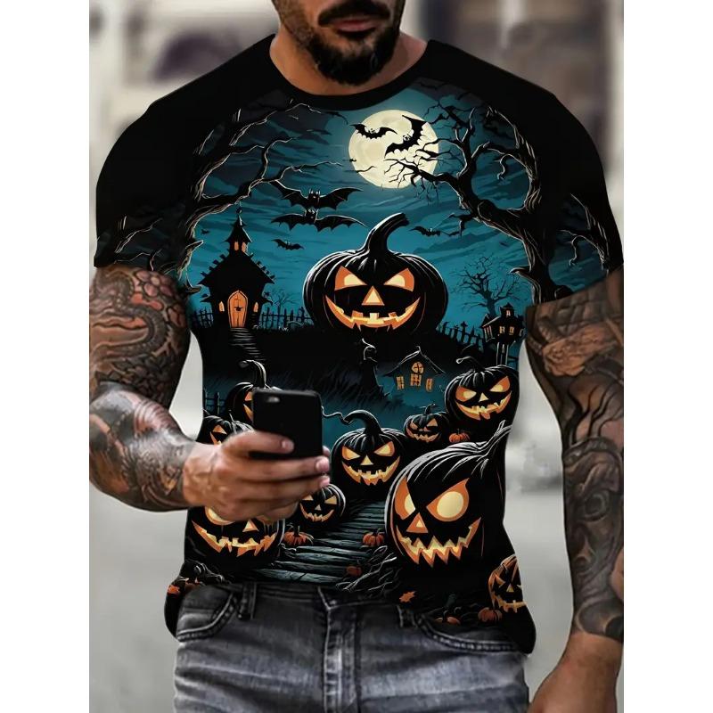 

Мужская футболка с принтом на тему Хэллоуина, спортивная футболка с коротким рукавом и круглым вырезом для летних тренировок на открытом воздухе, мужская одежда S