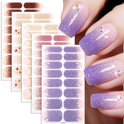 Adesivi per Unghie in Gel Senza Colla Impermeabili Opachi Glitterati Press on Nails per Donne Stile Francese