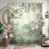 Tenda da Doccia Impermeabile con Fantasia Floreale e Uccelli Verdi 180X200cm - Tenda da Bagno con Stampa Paesaggio Naturale per Decorazione del Soggiorno