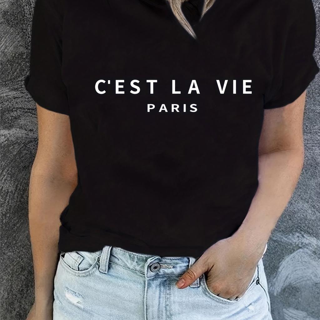 Paris Print Crew Neck Tshirt Casual Short Sleeve Tshirt For Spring Summer Unisexs Clothing