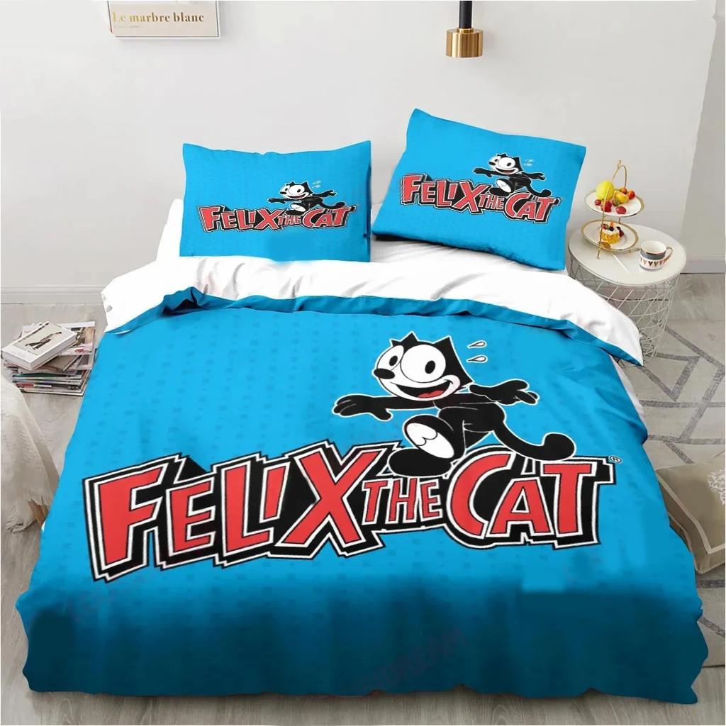 Set Biancheria da Letto Cartone Animato Carino F-Gatto Felix, Copripiumino Trapunta Set Letto Copripiumino Federa, Matrimoniale Queen Singolo Size Bambini Ragazzi Adulti