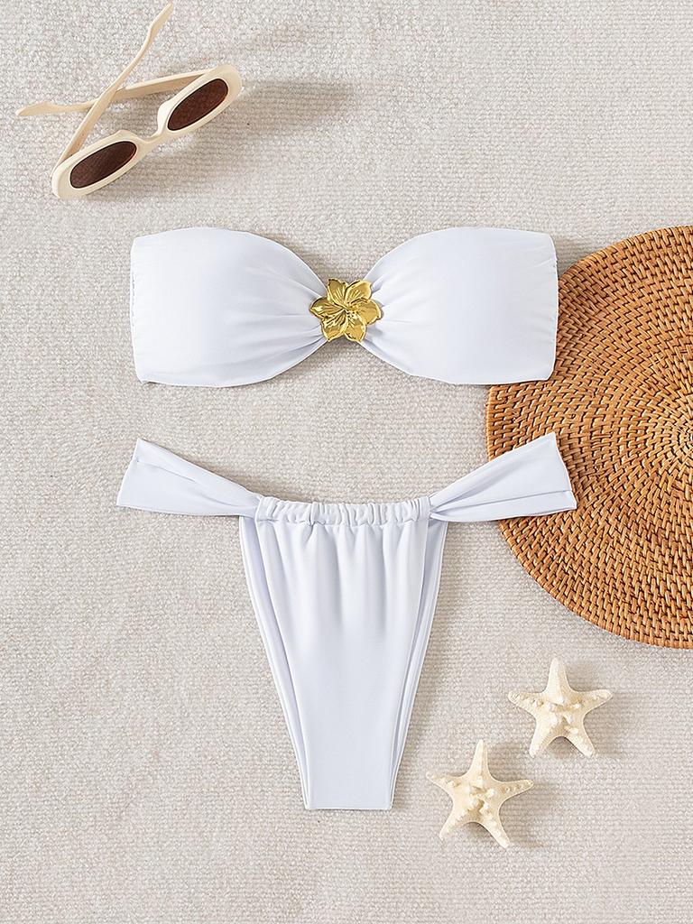 Solid Color Strapless Bandeau Sexy Split Bikini Swimsuit Women's Swimwear