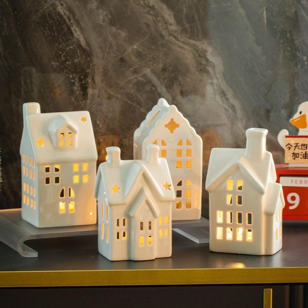 Christmas Porcelain Villa White Tabletop Ornaments New Xmas Village Houses Winter Decor