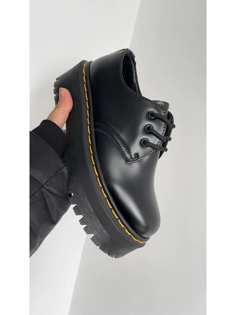 Lei Yu Women's 5cm Thick-Soled Low-Top Leather Ankle Boots - British Style, Casual and Versatile, Slimming Height-Increasing Design.