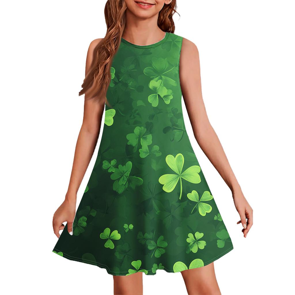 Girl Summer Dress Sleeveless Printed Color Casual Dress St. Patrick's Day