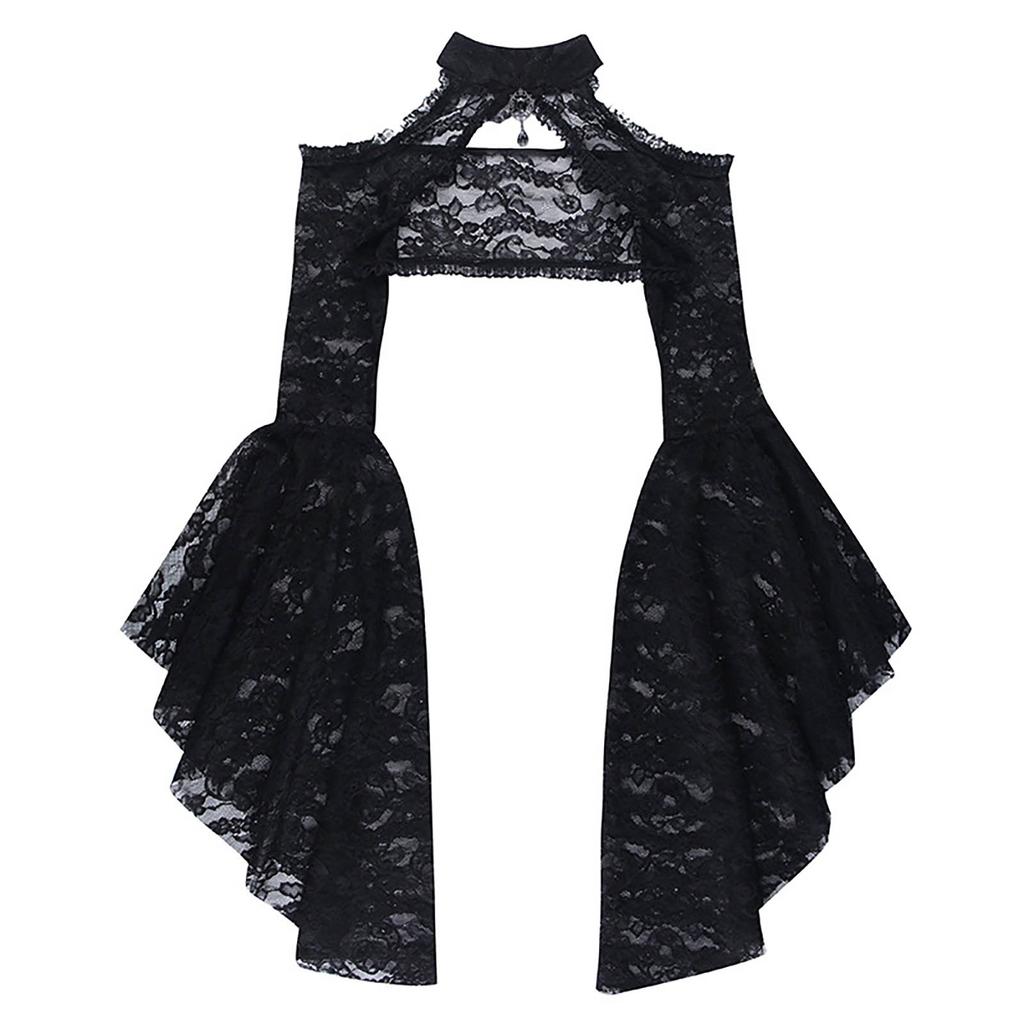 Gothic See Through Shrug Tops Grunge Aesthetic Black Flare Sleeve Crop Top Women Streetwear Vintage Punk Sexy Clothing
