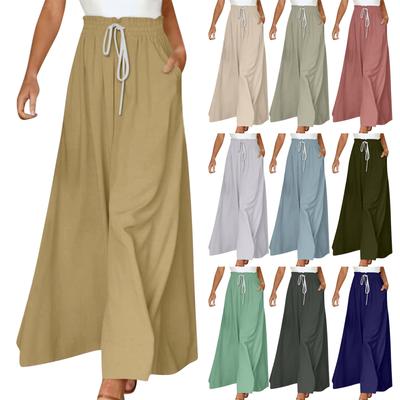 Damenhose mit hoher Taille und weitem Bein, Sommer, lässig, fließend, mit Tasche, weitem Bein, bedruckt, Strandhose
