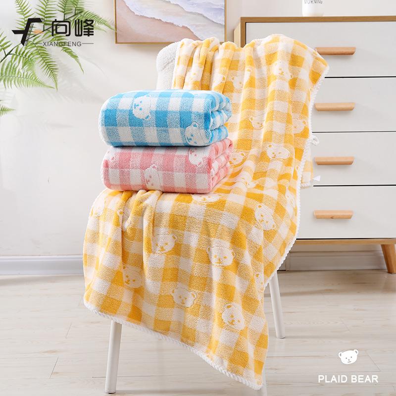 Towel New Jacquard Coral Fleece Bear Plaid Bath Towel Household Adult Children Soft Absorbent Bath Towel