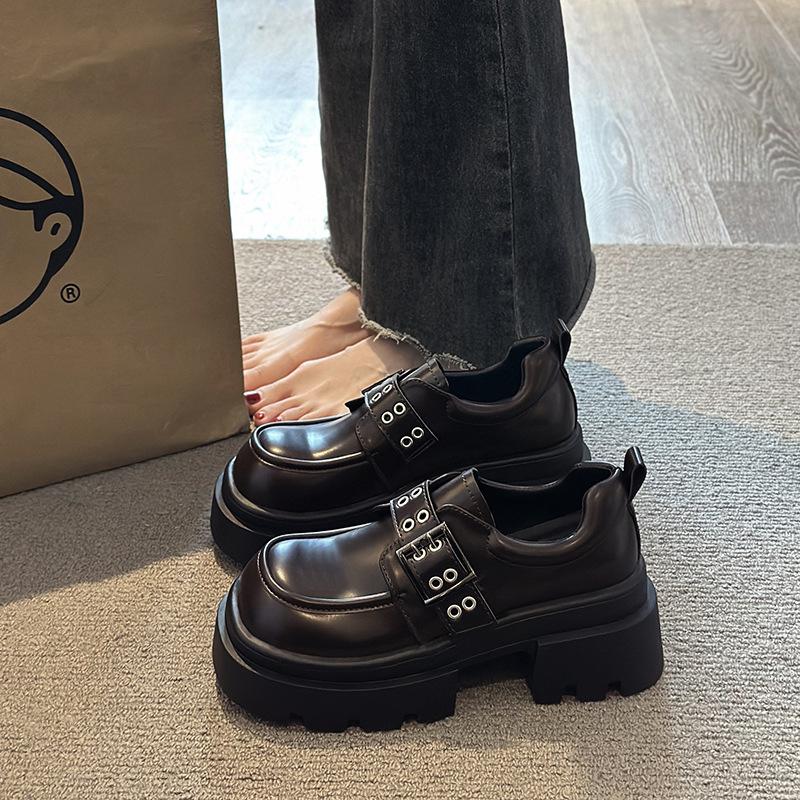 

British style retro loafer single shoes women s 2025 spring new small height increase platform women s shoes fashionable small leather shoes 39 коричневий