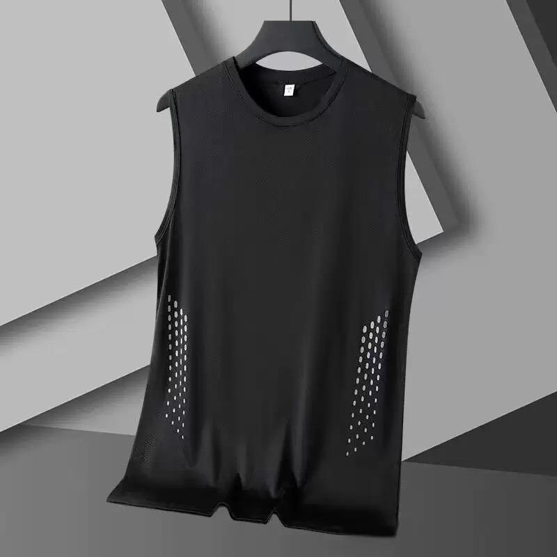 Summer Mesh Men Vest Sleeveless Printed Round Neck Ice Silk Basketball Loose Running Fitness Men Tank Tops T Shirt