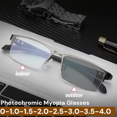 New Trend Half Frame Photochromic Myopia Eyeglasses Outdoor Color Changing Sunglasses Vintage Men's Square  Short Sight Glasses
