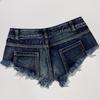 Women's Low Waist Denim Shorts - Blue Straight Leg Hot Pants