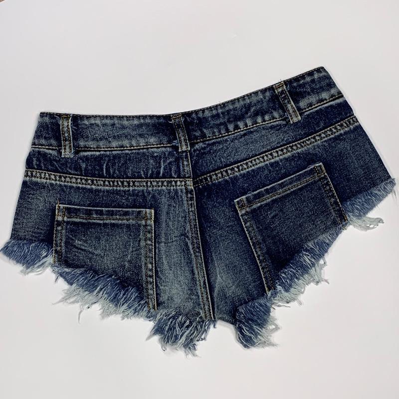 Women's Low Waist Denim Shorts - Blue Straight Leg Hot Pants