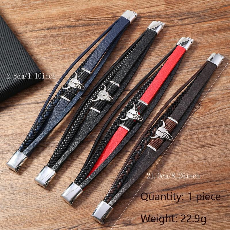 EMU new product personalized fashion hand-woven leather bull skull magnetic bracelet bracelet bracelet