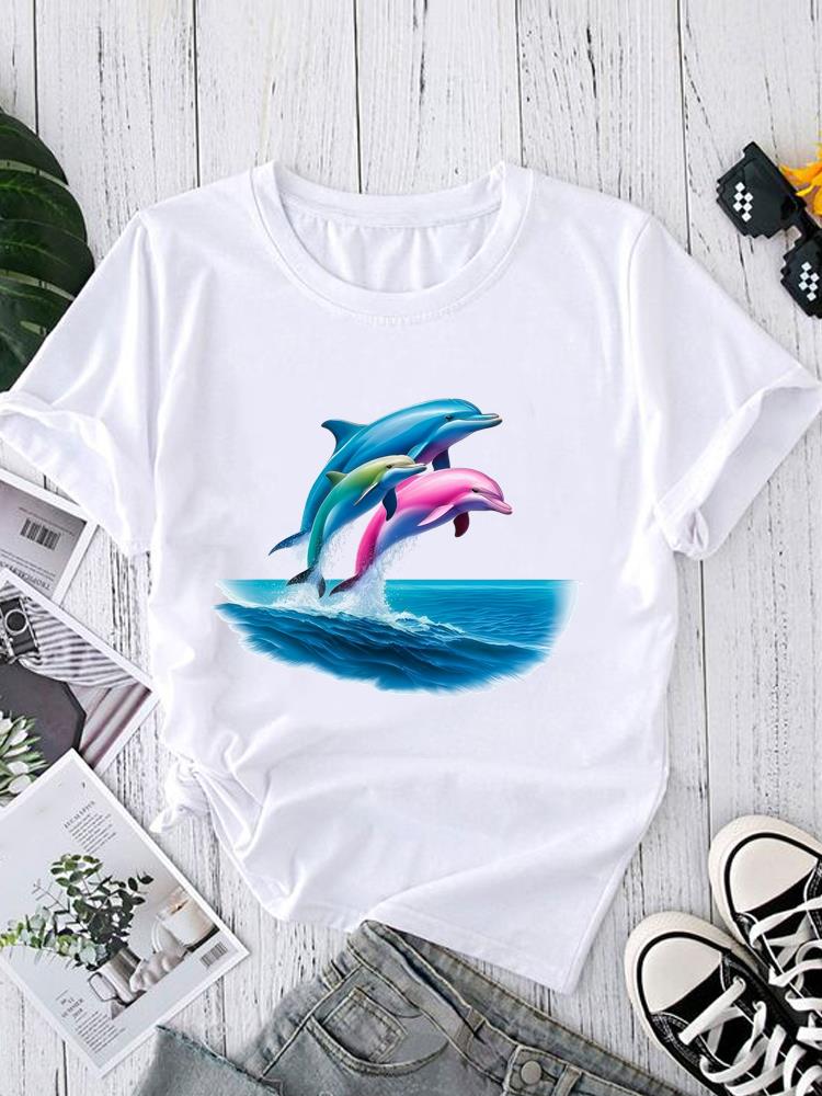(Asian Size) Watercolor Style Trend Short Sleeve T-shirts Print O-neck Fashion Female Casual Women's Top T Clothing Graphic Tee